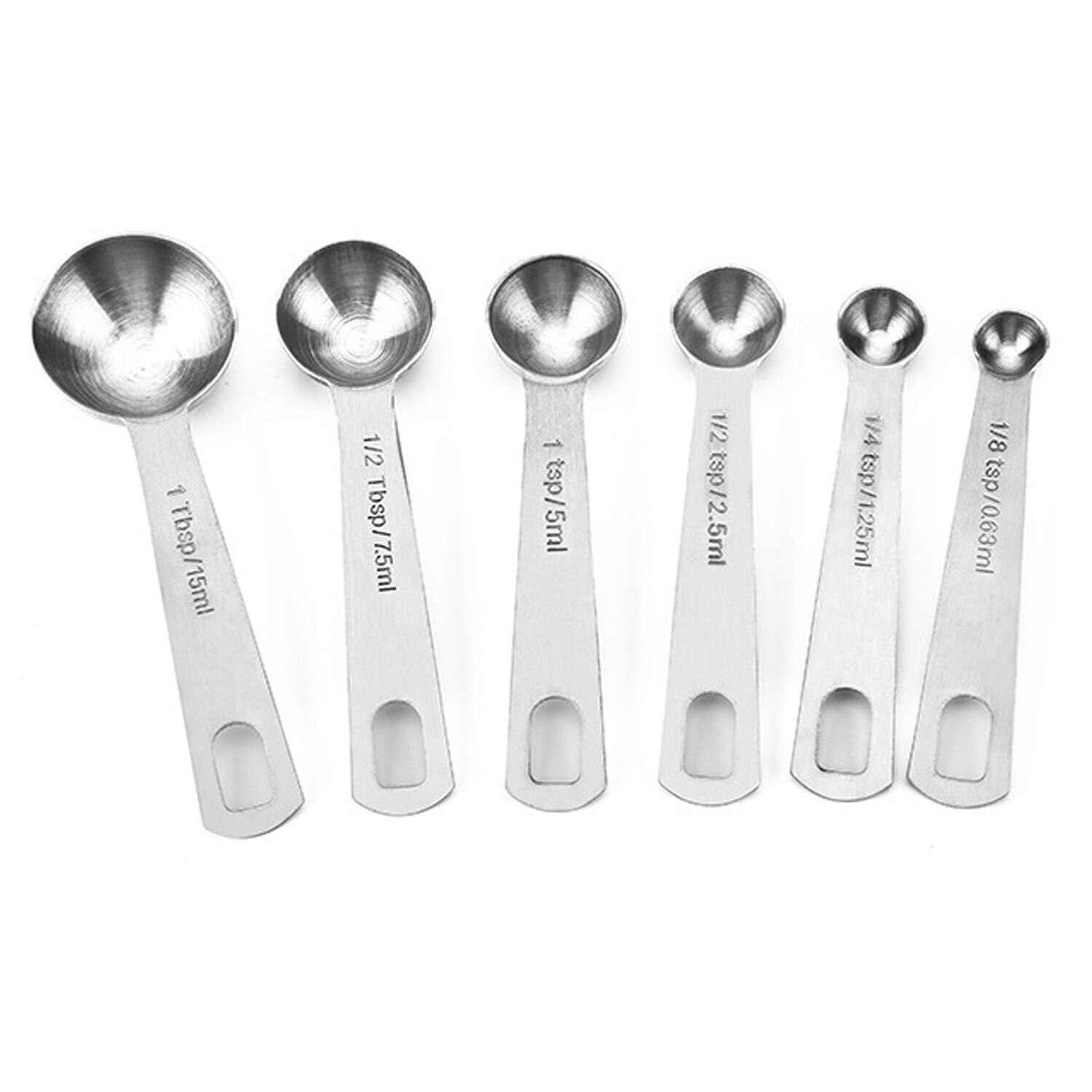 Behogar 6 PCS Stainless Steel Measuring Scoop Spoon Set with Scale Value for Cooking Baking 0.63ml 1.25ml 2.5ml 5ml 7.5 ml 15ml