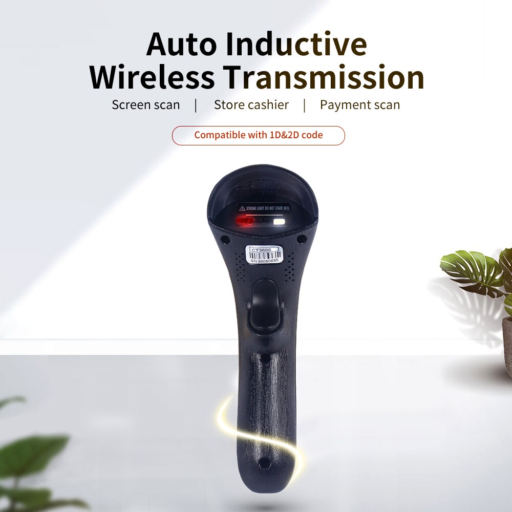 Escáner inalámbrico de código de barras de 2,4G, batería de 1400mAh, código QR 1D y lector de código 2D, modo de escaneo para supermercados/tiendas (negro)