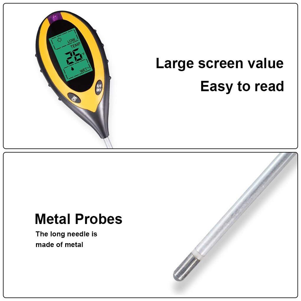 Garden Soil Temperature Humidity Tester Sunlight Digital Display Hygrometer Thermometer Gauge Auto-off Plant Soil Detector