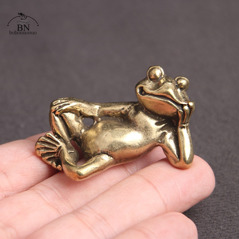 Retro Brass Meditate Zen Buddhism Frog Statue Small Ornament Copper Animal Sculpture Incense Burner Home Desk Decoration Tea Pet