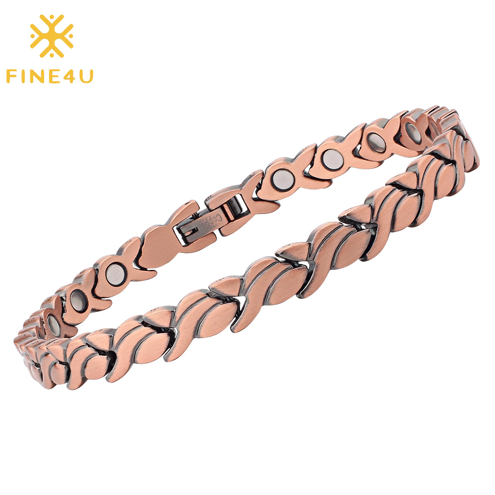 FINE4U B380 Red Pure Copper Magnetic Bracelet for Women Pain Relief for Arthritis and Carpal Tunnel Migraines Tennis Elbow