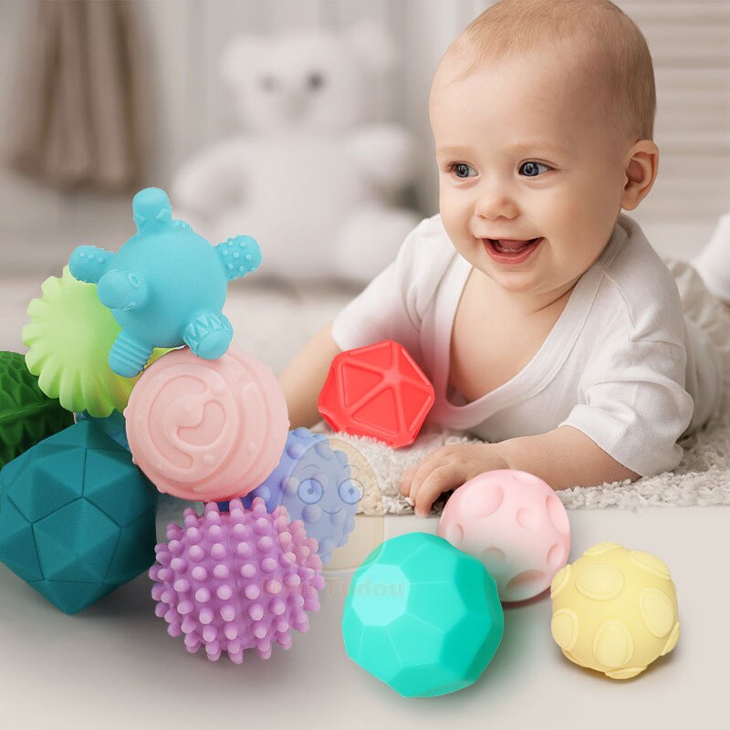 Baby gummiboll leksak spädbarn träning massage mjuk texturerad multi sensorisk beröring handboll set pedagogiska leksaker för barn