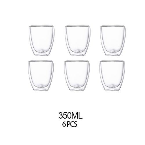 Transparante Glazen Beker Melk Whisky Thee Bier Dubbele Creatieve Hittebestendige Espresso Koffie Beker Cocktail Vodka Wijn Mok Drinkwar: 350mlx6