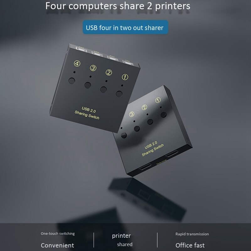 USB Printer Sharing Device 4 Computers Sharing 2 Printers 4 in 2 Out Switch Support Printer U Disk, Keyboard, Mouse