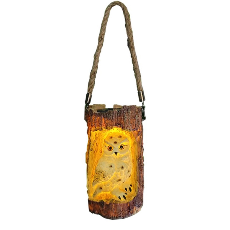 Cute Tree Stump Owl Solar Chandelier Waterproof Simulation Carving Decoration Outdoor Courtyard Garden Hanging Lamp: Default Title