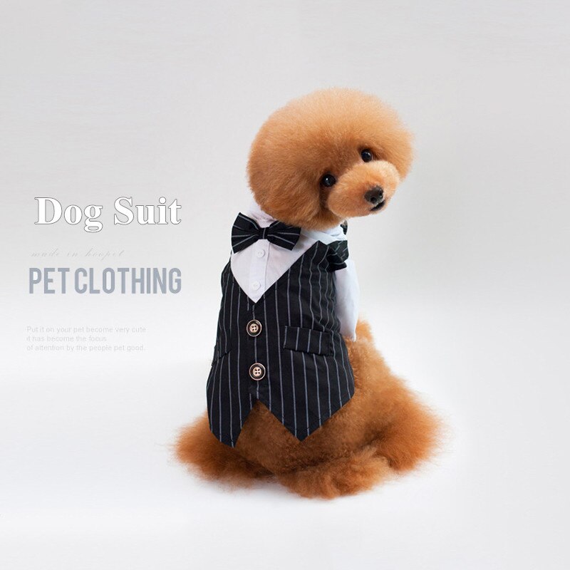 Pet Dog Clothes Wedding Suit Cute Gentleman Tuxedo Bow Puppy Coat Striped Suit 5 Size Supplies Pets