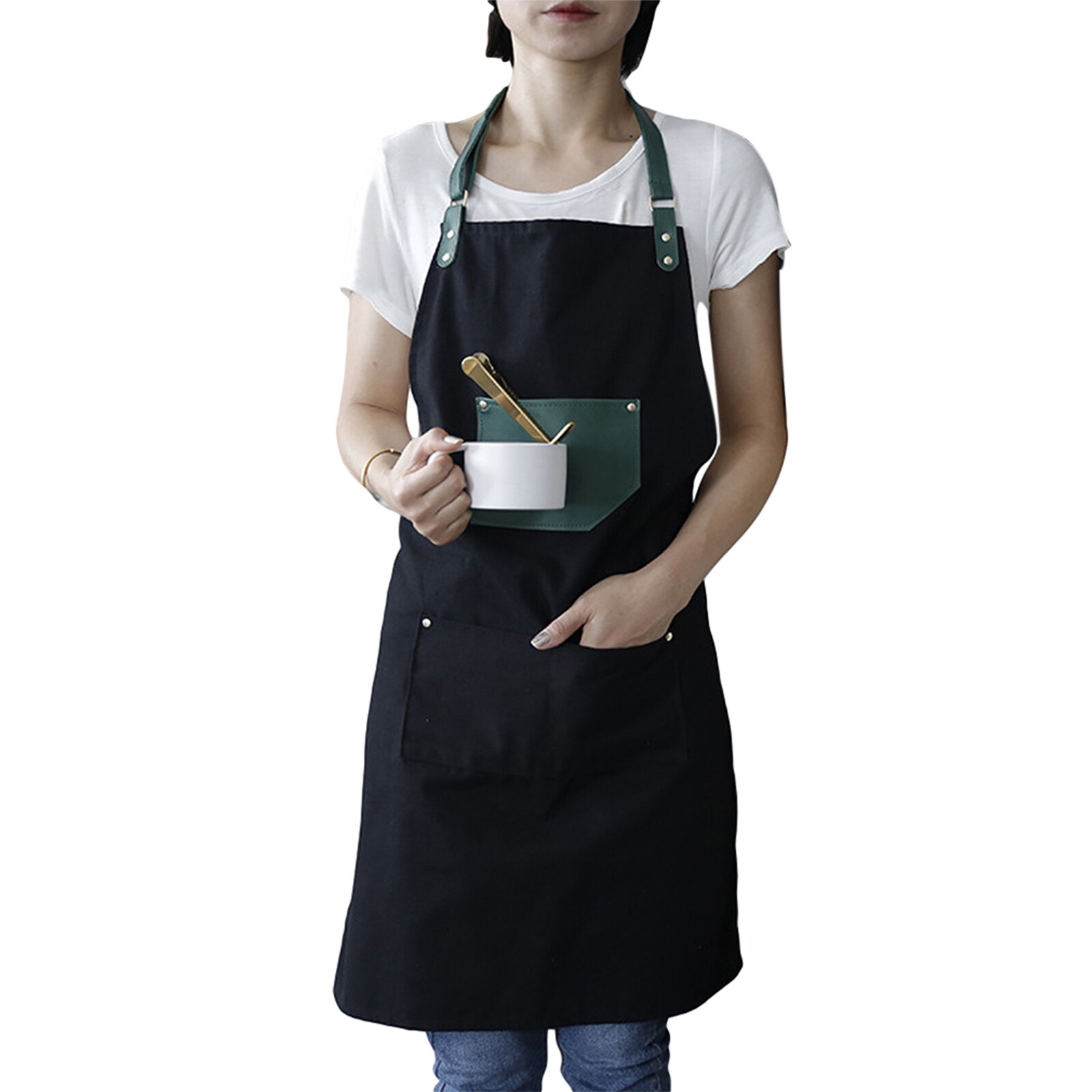 Multi-Pocket Kitchen Apron Sleeveless Adjustable Home Cooking Baking Aprons Bibs For Woman Men Kitchen Cleaning Tools: Black
