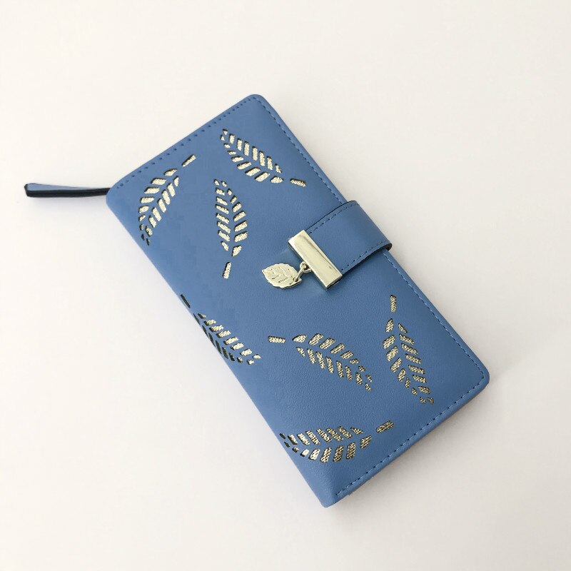 Portafoglio donna borsa in pelle PU portafoglio lungo femminile oro foglie vuote borsa borsa per donna portamonete portamonete frizione: Blu