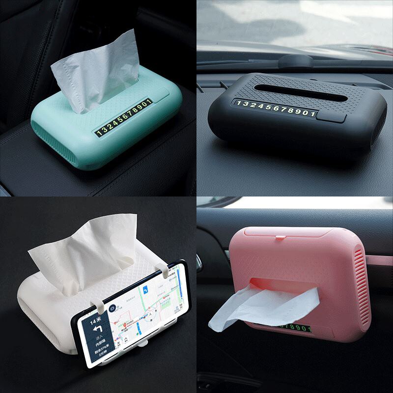 Car Accessories Tissue Box Towel Sets Magic Sticker Auto Interior Storage Box for Phone Holder Number Plate Cad
