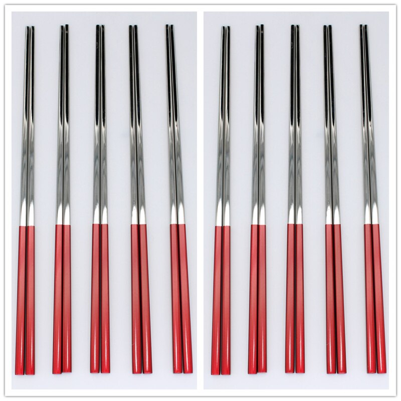 10 Paare Sushi Hashi Stäbchen edelstahl Lebensmittel Klasse Platz Chinesischen Metall Stäbchen Mehrweg Stäbchen Küche Werkzeuge: 10 Paare rot Silber-