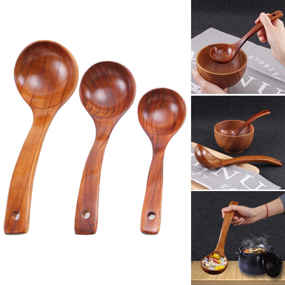 1Pcs Wooden Large Soup Scoops Long Handle Cooking Scoop Wood Spoon Soup Ladle Catering Tableware Kitchen Utensil Non Toxicity