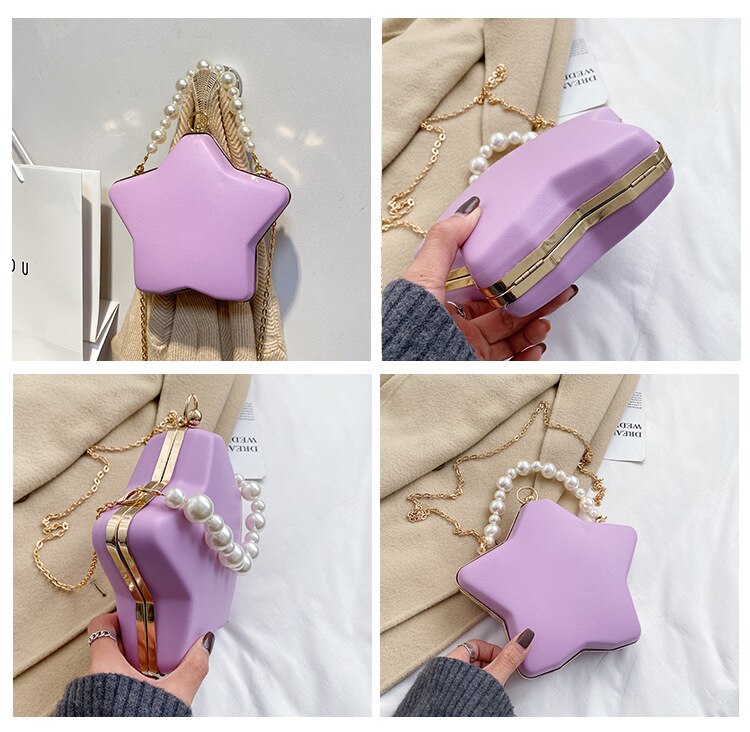 Sterne bilden Kasten Geldbörsen und Handtaschen für Frauen Luxus Party Kupplung Abend Tasche Perle Kette Schulter Tasche Umhängetasche