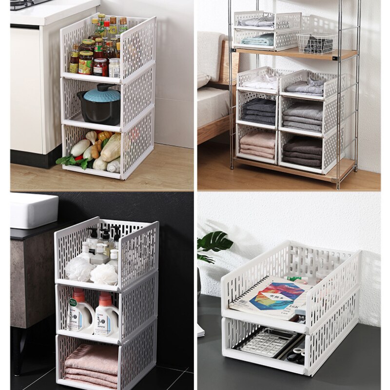 Stackable Wardrobe Drawer Cabinet Organizer Drawer Clothes Closet Storage Box Shelves Plastic Layered Partitions Storage Rack