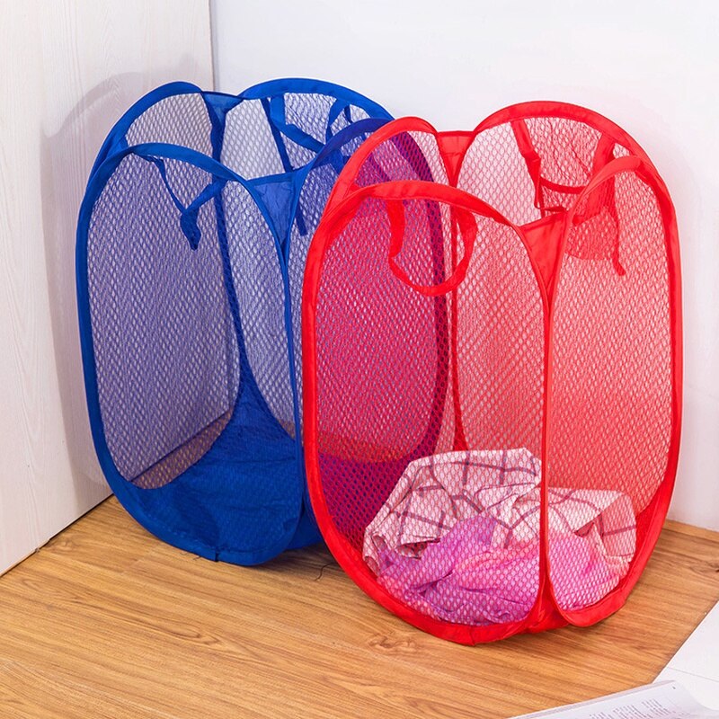 Multi Color Mesh Open Up Washing Laundry Hamper Foldable Net Laundry Basket Household Clothing Organizer Dirty Clothes Basket