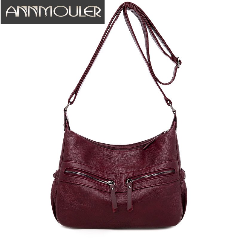 Women Bag Pu Leather Shoulder Bag Crossbody Bag for Girls Pockets Messenger Bag Soft Wine Female Purse