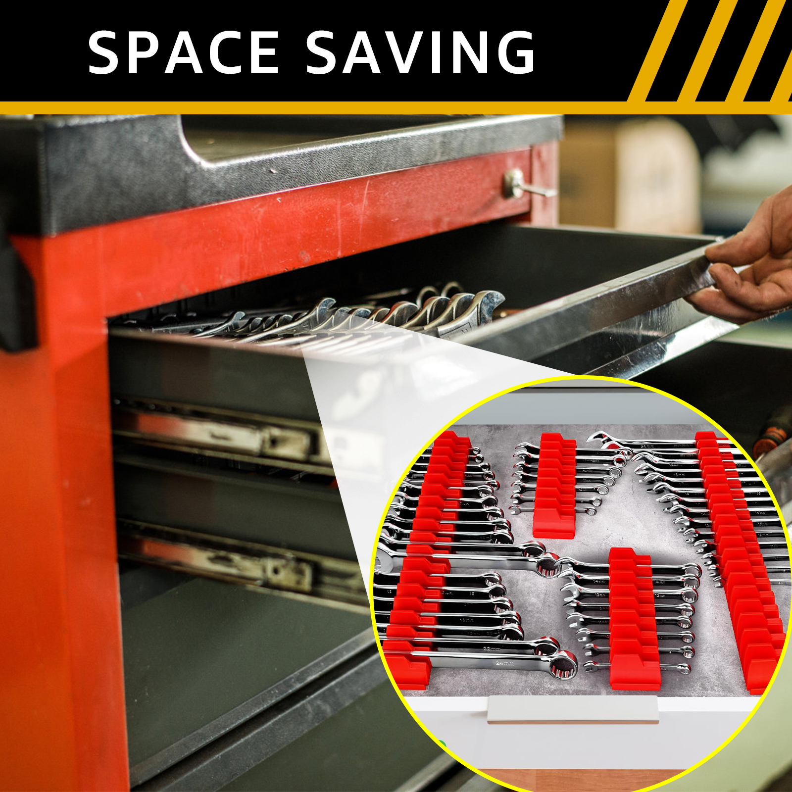 Magnetic Wrench Organizer Rack for Toolbox Wrench Holder Space-Saving Holds Up to 24 Wrenches Tool Drawer Storage Shelf