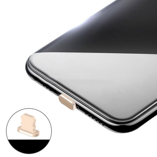 Metal skin pc oplader port anti støv stik til iphone 7 8 x 6s plus hætte stop cover telefon tilbehør universal ladestik: Guld