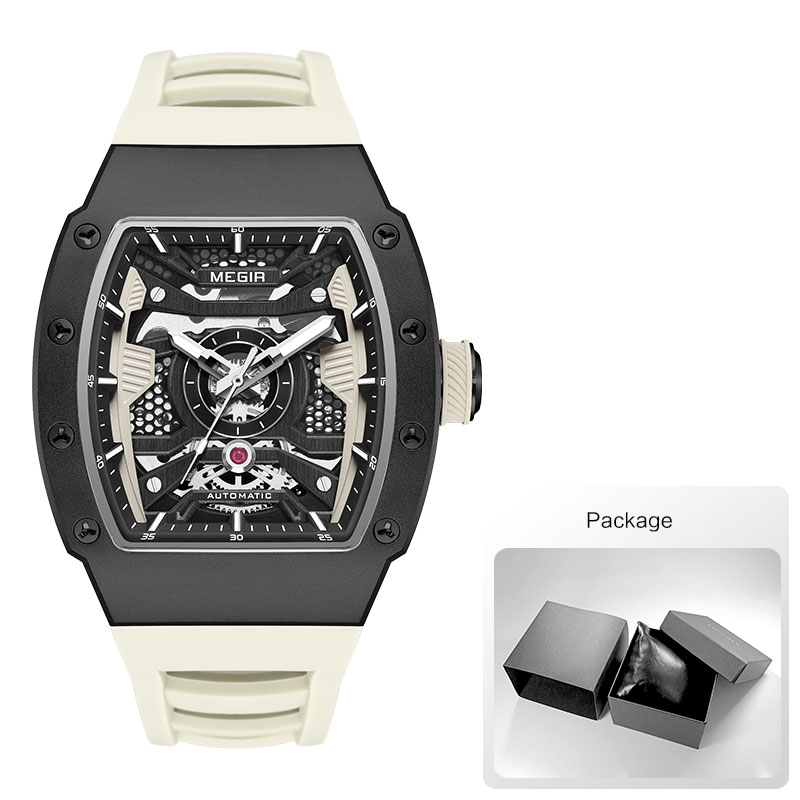 Reloj mecánico automático MEGIR para hombre con caja de acero inoxidable, correa de silicona, reloj de pulsera luminoso resistente al agua a la 8604: Oro