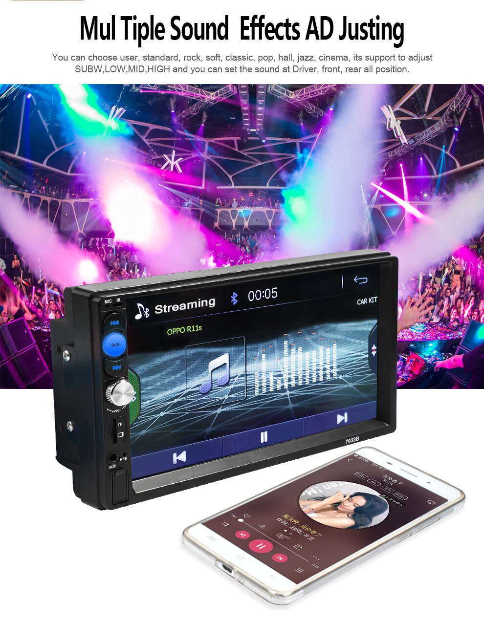 Radio Estéreo 7036B para coche, reproductor MP5, 2 DIN, mirrorlink, Android, 2 DIN, pantalla táctil de 7 ", HD, Bluetooth, Multimedia