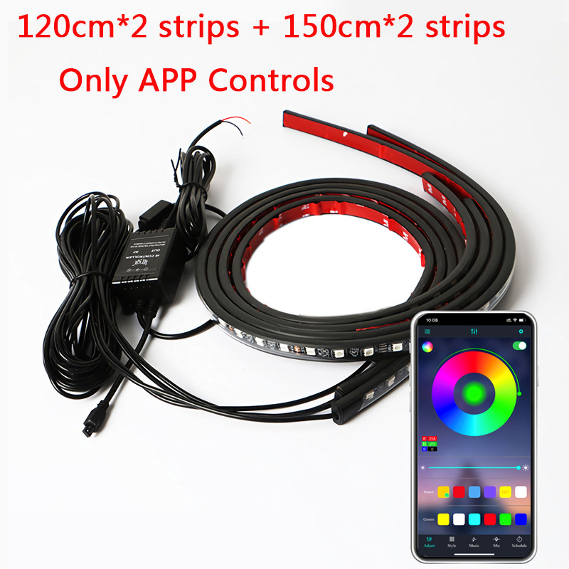 Charssis-tira de luces LED flexibles para coche, Control remoto/aplicación, luces de neón RGB, ambiente, Lámpara decorativa automática: Azul oscuro