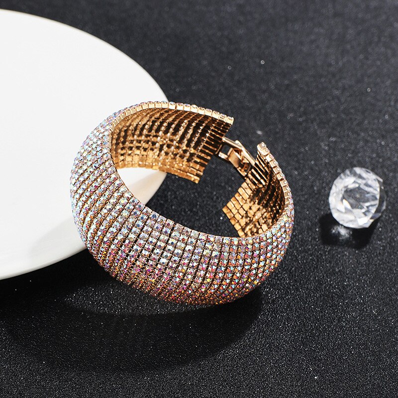 Pulsera de lujo con diamantes de imitación para mujer, brazalete de cristal, pulsera nupcial de boda, joyería de Color dorado y plateado: 15row-gold-AB