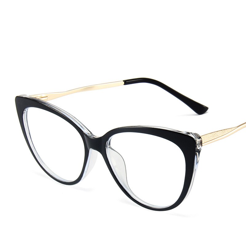 YOOSKE Anti Blue Light Glasses Women Retro Cat Eye Glasses TR90 Metal Spring Leg Optical Glass can be Equipped with Myopia Lens: black