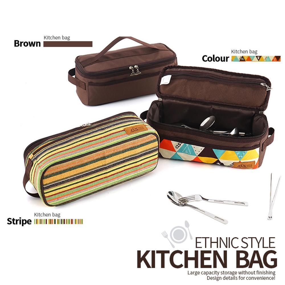 Bolsa de almacenamiento de utensilios de cocina para acampar al aire libre, menaje para barbacoa, bolsas para el armario, organizador portátil de lavado, equipaje, Picnic, Q7J6