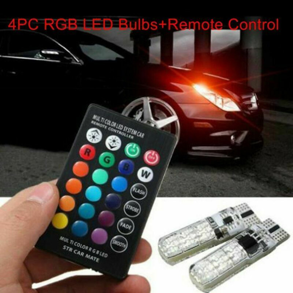 4PC 5050 W5W 6SMD RGB LED Multi Color Light Auto Wedge Bollen Afstandsbediening