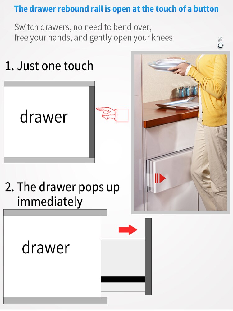 Thicken Hidden Rebound Damping Slide Rail Cabinet Wardrobe 2 Section Support Bottom Mute Track Hydraulic Guide Sliding