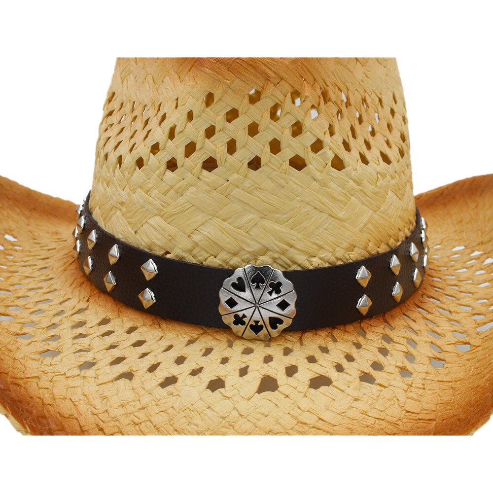 Sombrero de vaquero occidental para hombre y mujer, Sombrero de paja tejido a mano, para playa, tamaño 58CM