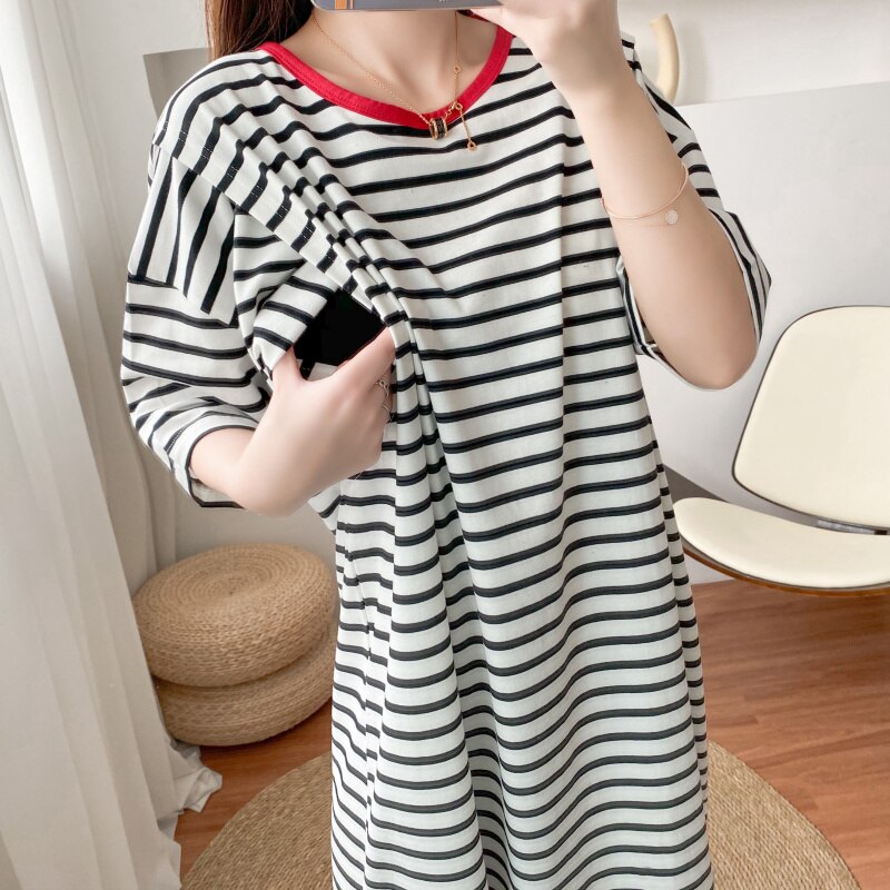 Plus-größe Striped Short-ärmeln Lange T-shirt Stil... – Vicedeal