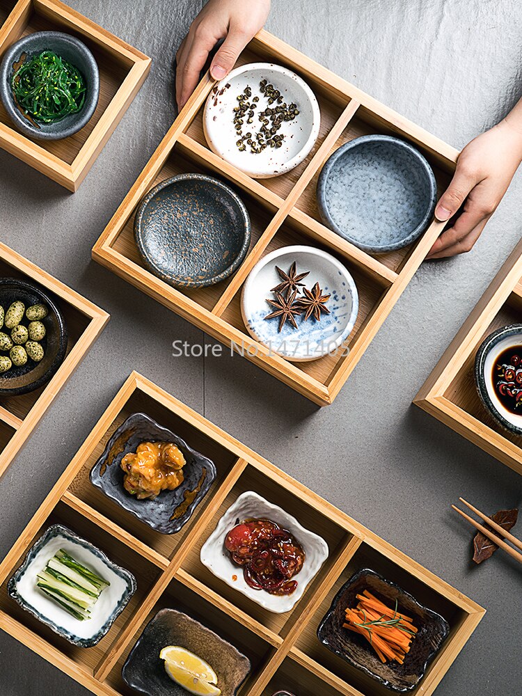 Japanese Style Nine Square Grid Plate Two Three Four Six Grid Bamboo Box Sushi Plate Pot Divided Grid Bamboo Plate