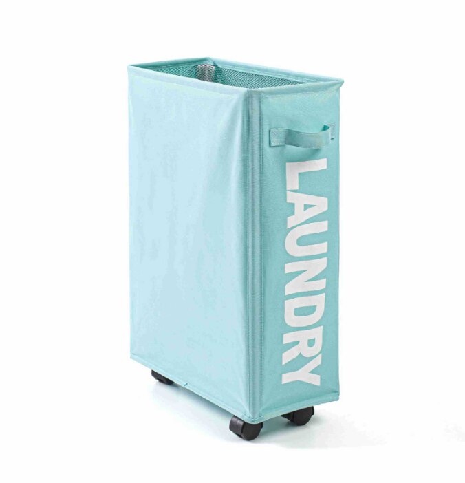 Noolim sammenklappelig snavset vasketøjskurv med hjul hjul bærbar tøjorganisator opbevaringskurv vasketøjsposer med høj kapacitet: Lyseblå