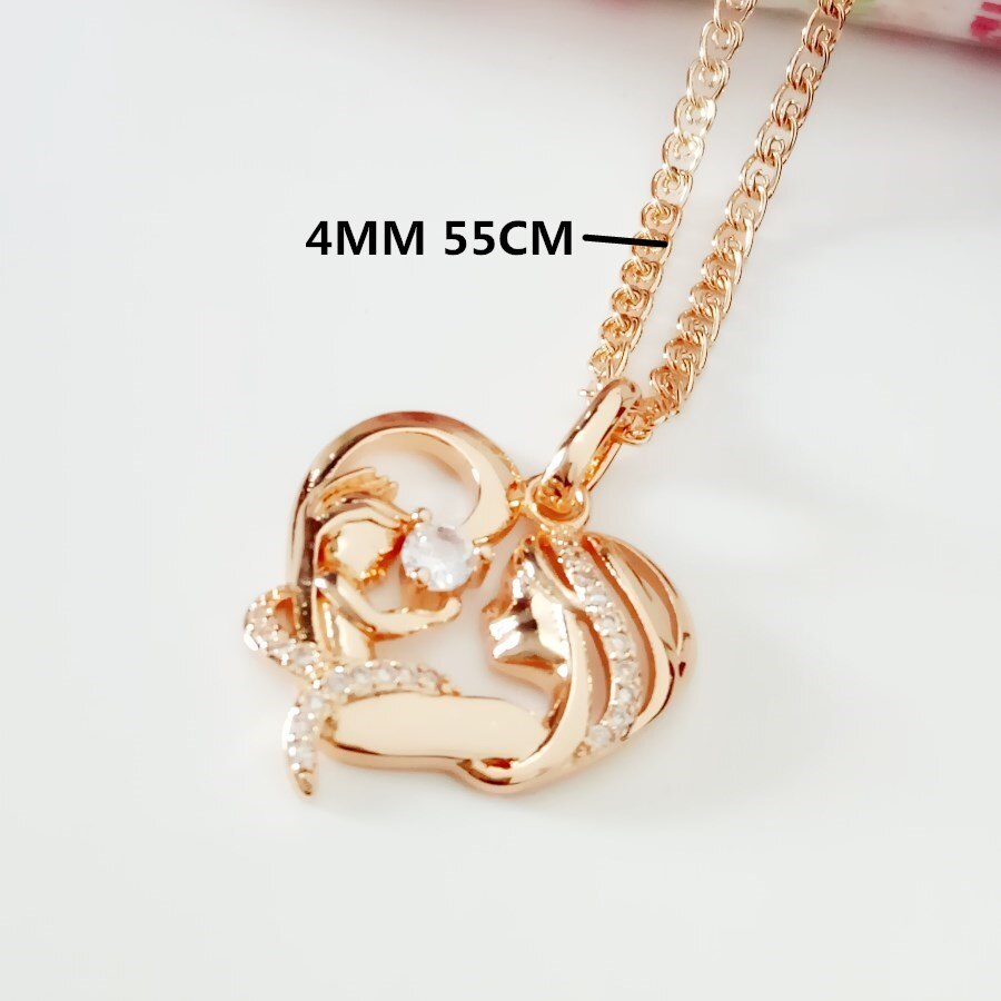 Vrouwen hanger moeder en zoon hanger vrouwen sieraden 585 gouden kleur hanger hartvormige ketting hangers: Hanger 55cm ketting