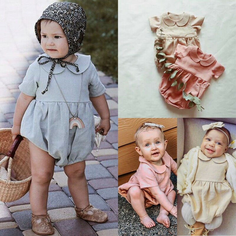 Baby Zomer Kleding Schattige Baby Baby Meisjes Jongens Effen Bodysuits Peter Pan Kraag Jumpsuits Outfits Kleding Casual Playsuit