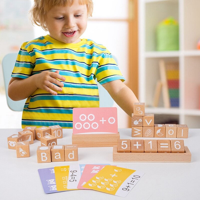 Spelling Game Wooden Matching Letters Math Toy with Words Flash Cards Alphabets Educational for Kids