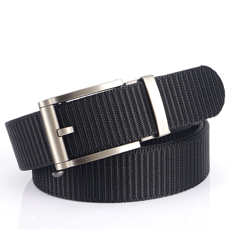 Deepeel 1pc 3.5*120cm canvas riem met automatische gesp, zonder tanden, tankpatroon, dikke nylon tailleband, heren outdoor vrijetijdsriem: Zilverzwart