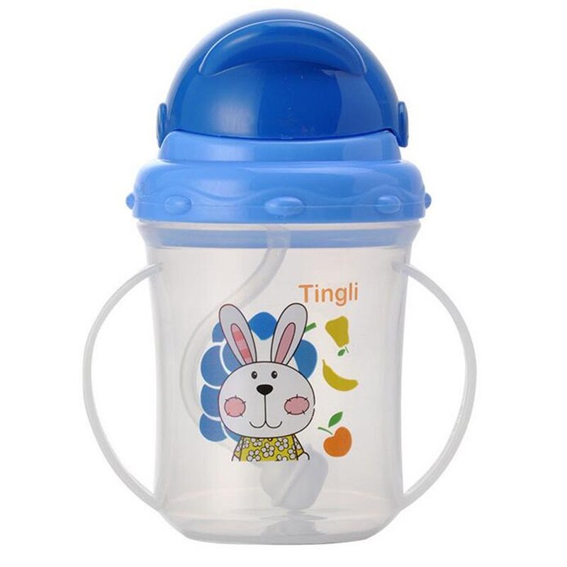 150 ml baby fodring vand kop flaske sippy kopper med håndtag søde tegneserie børn pp halm flasker træning drikke vand: Blå