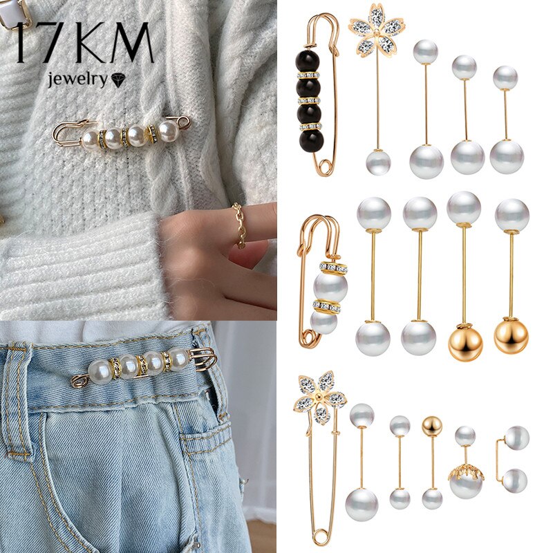 17KM spille per abbigliamento Vintage con perle per donna decorazione abito pantaloni spille con fibbia Set 2021 accessori di tendenza gioielli
