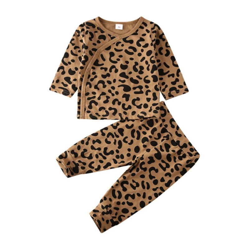 0-18m baby baby pige dreng tøj sæt leopard print langærmet knap toppe leggings bukser outfit efterår
