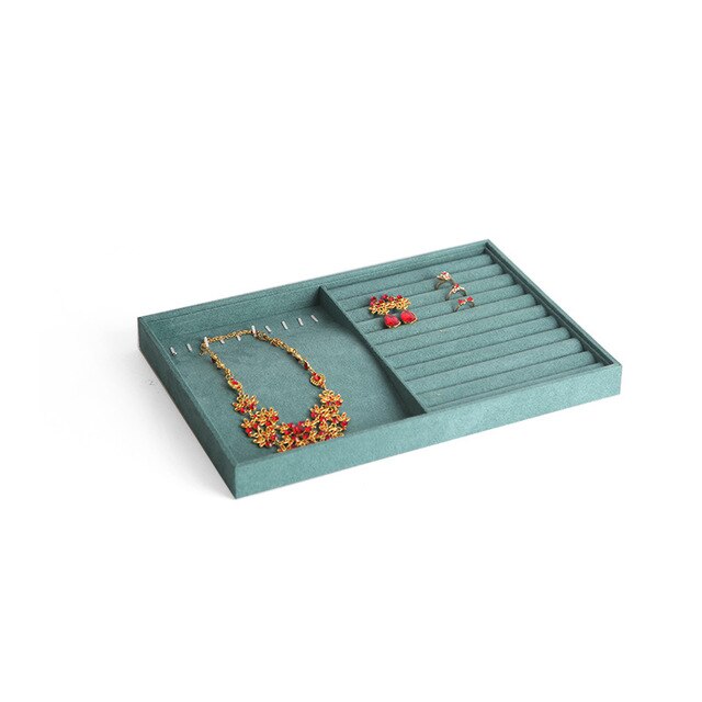 Jewelry Organizer Tray - Velvet Display Holder for Rings, Earrings, Necklaces, Bracelets - 35x24x3cm: Ring Necklace Tray