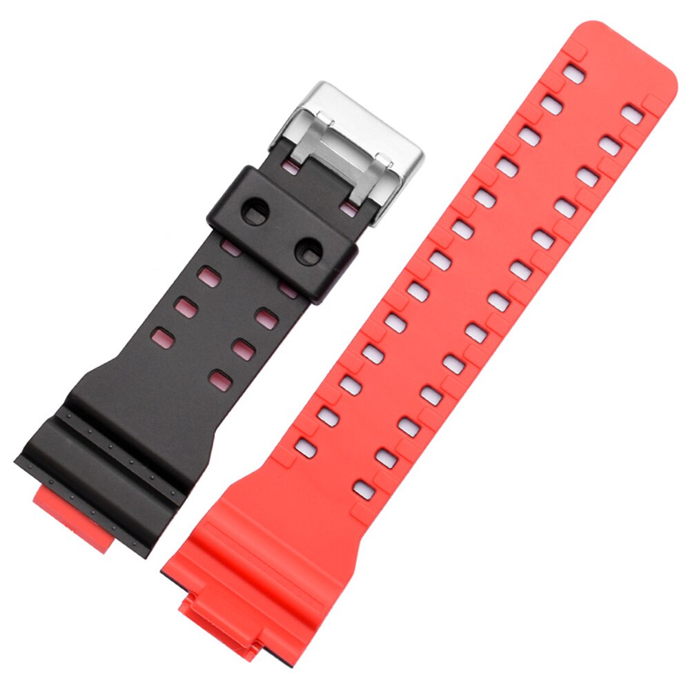 16mm silikone urbånd til casio g-shock ga -100/110/120/150/200/300/400/700 gd-100/110/120 gls tilbehør til armbåndsrem: Sort rød