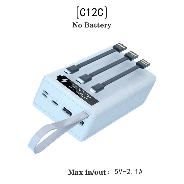 Voor Type C Micro Lightning Output 12*18650 Batterij Houder Opladen Doos Diy Power Bank Dual Usb Telefoon Lading batterij Opbergdoos: C12C-White