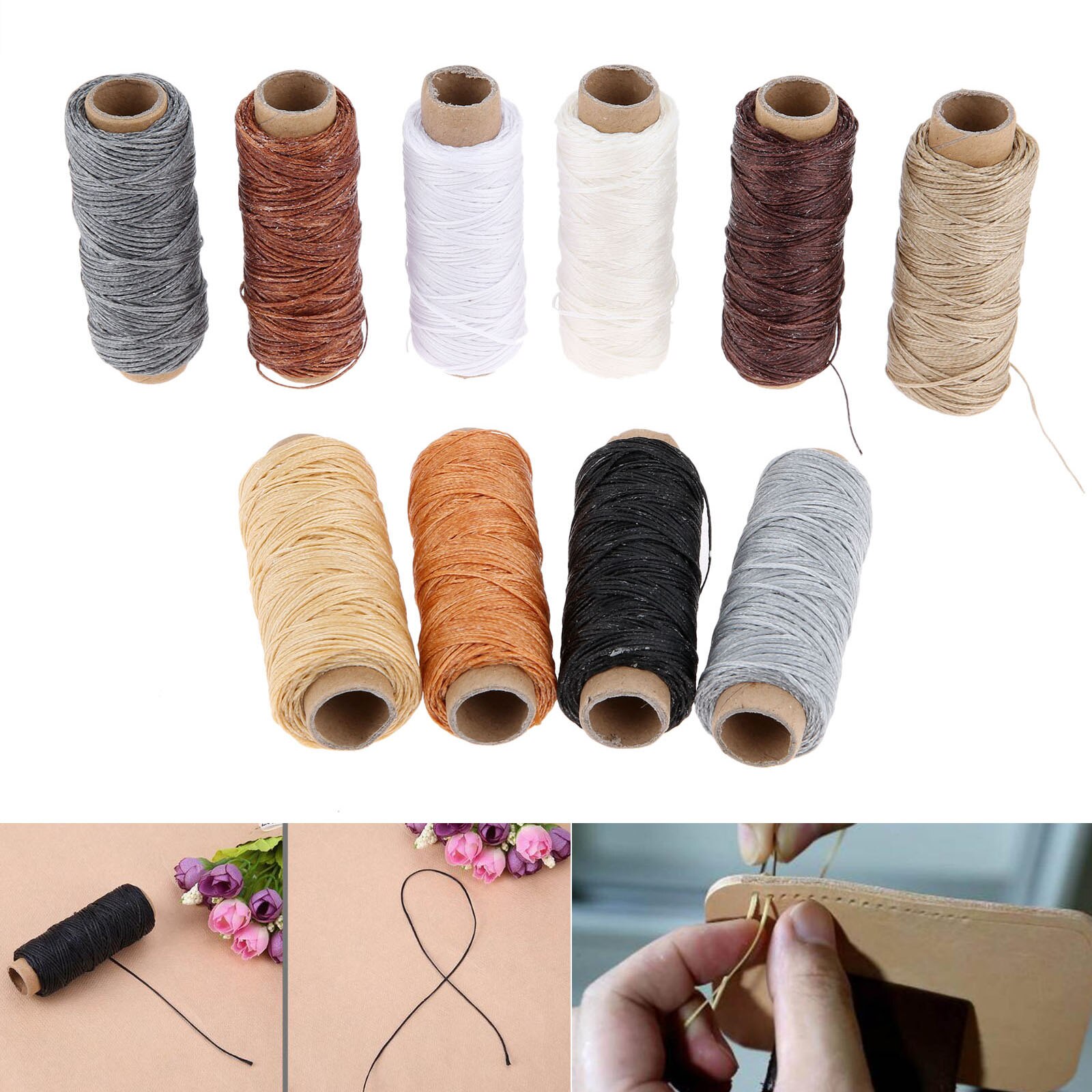 10 Color/Set 50m 150D Leather Sewing Waxed Thread Flat Waxed Sewing Thread Wax line Stitching Thread for Leather Craft DIY