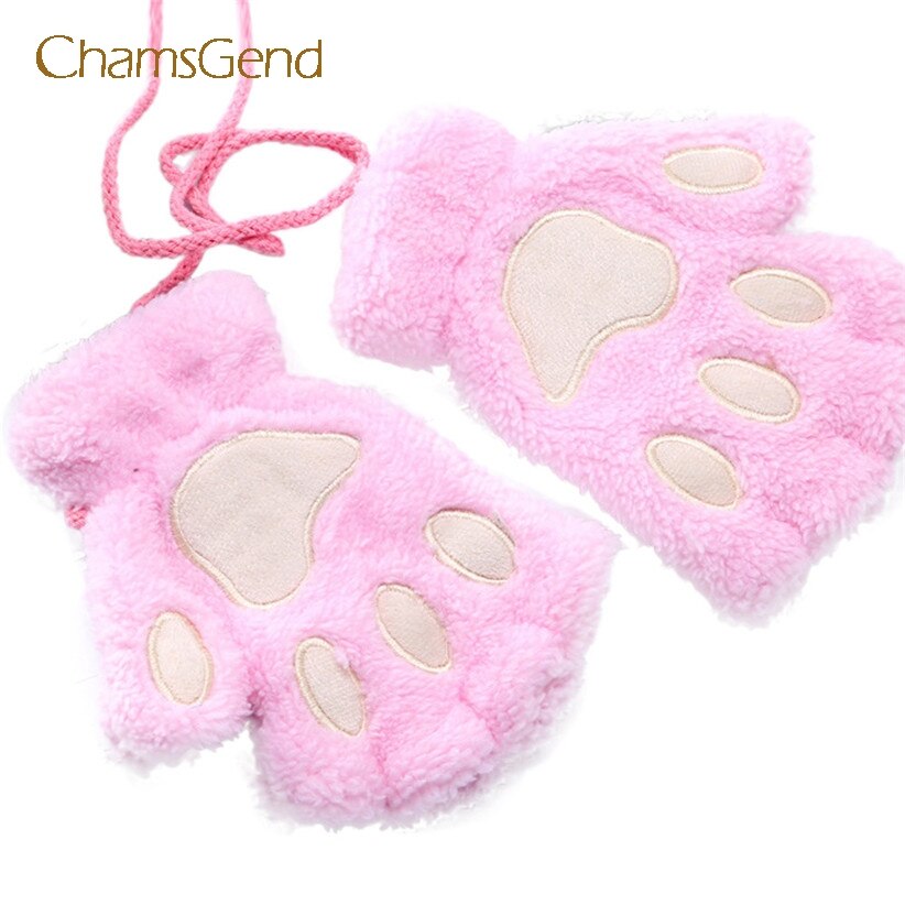 Chamsgend kvinnor vinter varm fluffig sammet katt fot tass fingerlösa handskar vantar 7913