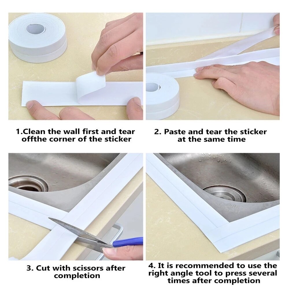 kitchen Sink Waterproof Tape Bath Sealing Strip Tape White PVC Self adhesive Waterproof Wall Sticker Tape Bathroom Kitchen Tapes