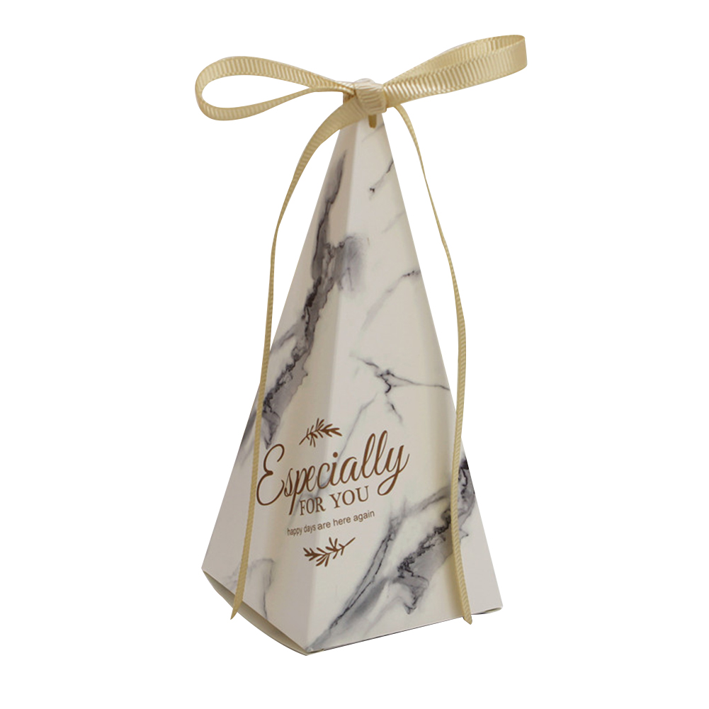 50Pcs Pyramid Shape Candy Boxes with Ribbon Wedding Birthday Party Favor NDS: Grey