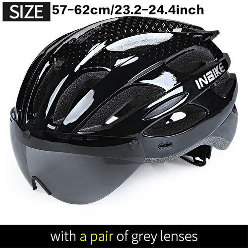 Inbike Fietshelm Mountainbike Rijden Bril Bril Een Stuk Unisex Ultralichte Ademende Helm: Black 1 Grey Lens