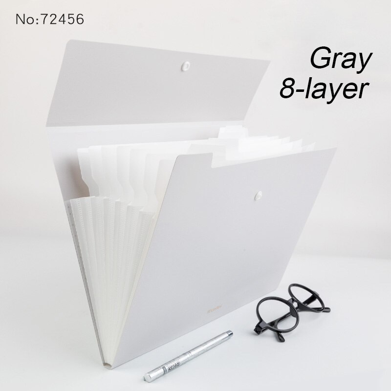 Cartella di File A4 cartella di File carina multistrato cartella trasparente Organizer borsa di archiviazione catalogo cartella di archivio semplice: 8 layers grey