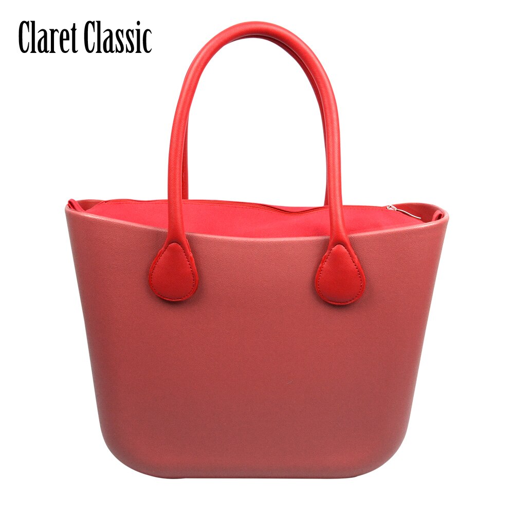 Obag Style Classic EVA Bag with Insert Inner Pocket Handles Colorful EVA Silicon Rubber Waterproof Women Handbag: claret